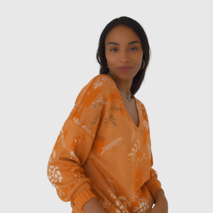 MIRELLE - Svetřík z bavlněné směsi s listovým vzorem