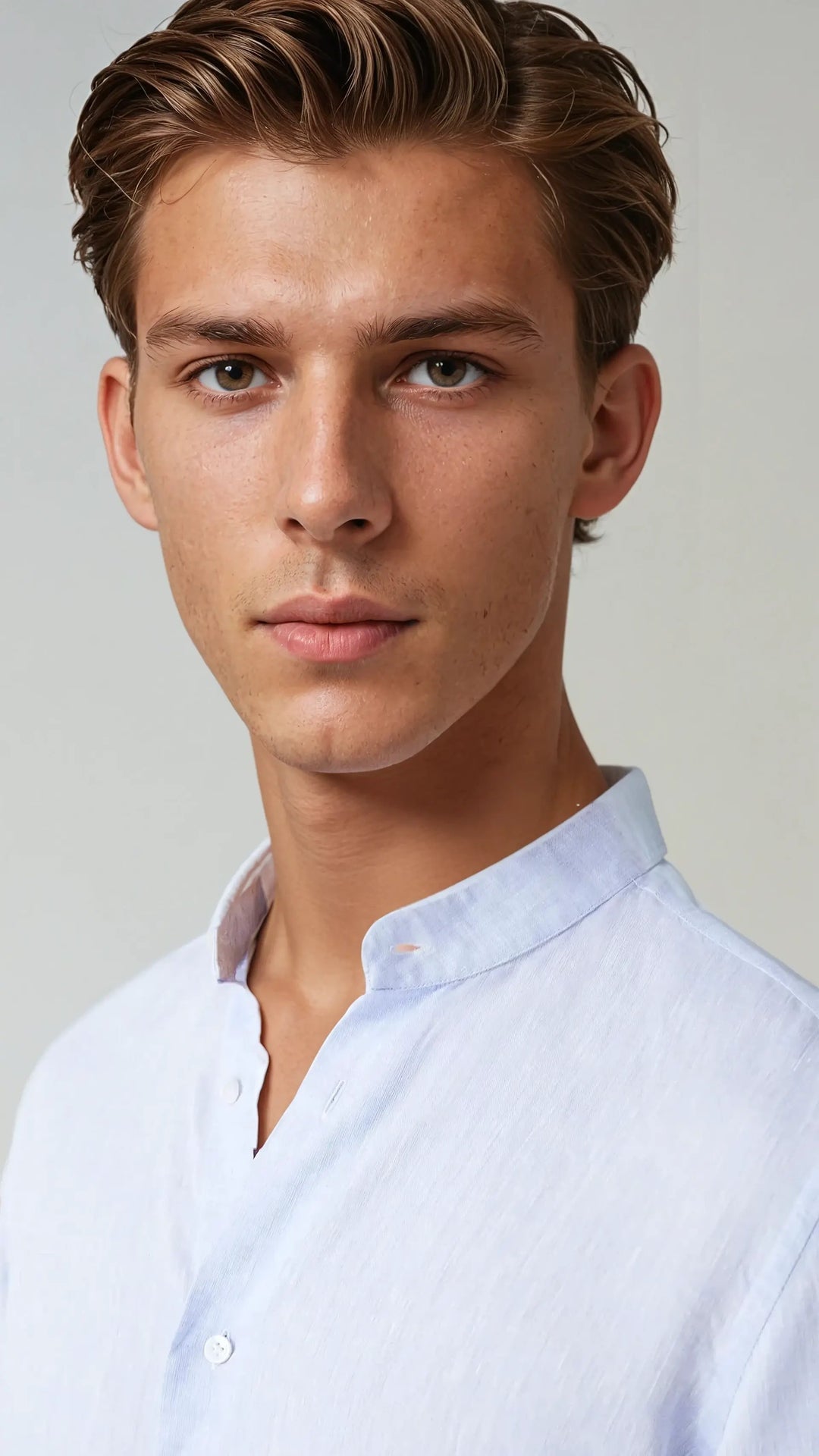 Lněná košile s bandovým límcem světle modrá