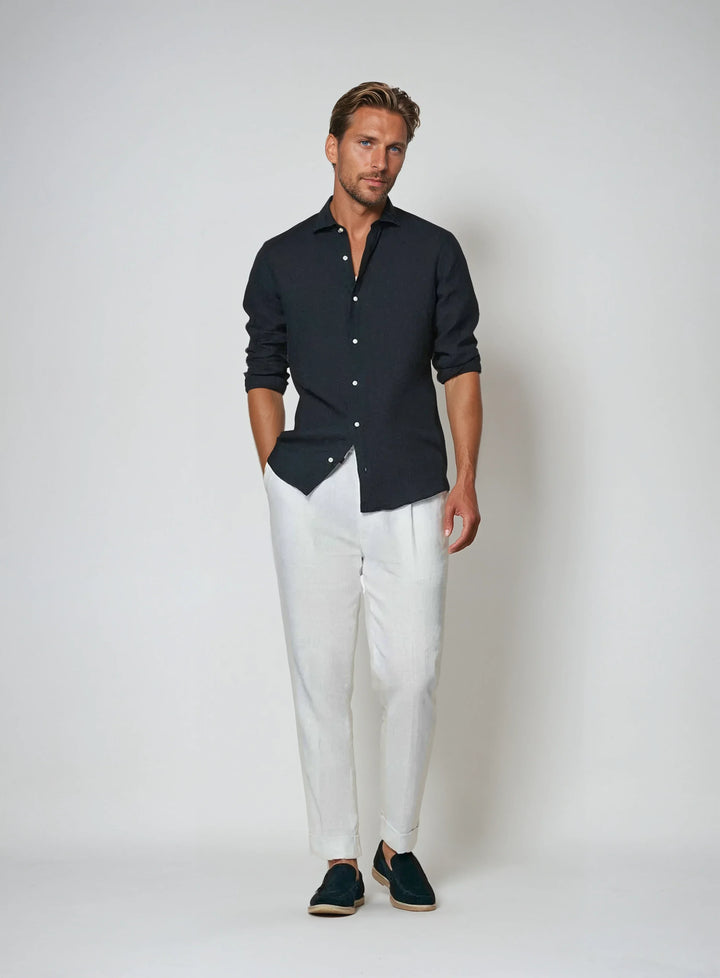 Esenciální Lněná Košile - Námořnická Modrá