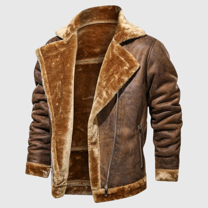 Nikolaj - Kožená bunda s péřem