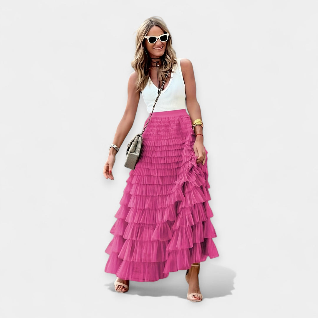 Boho Sukně s Síťovaným Saténovým Lemem