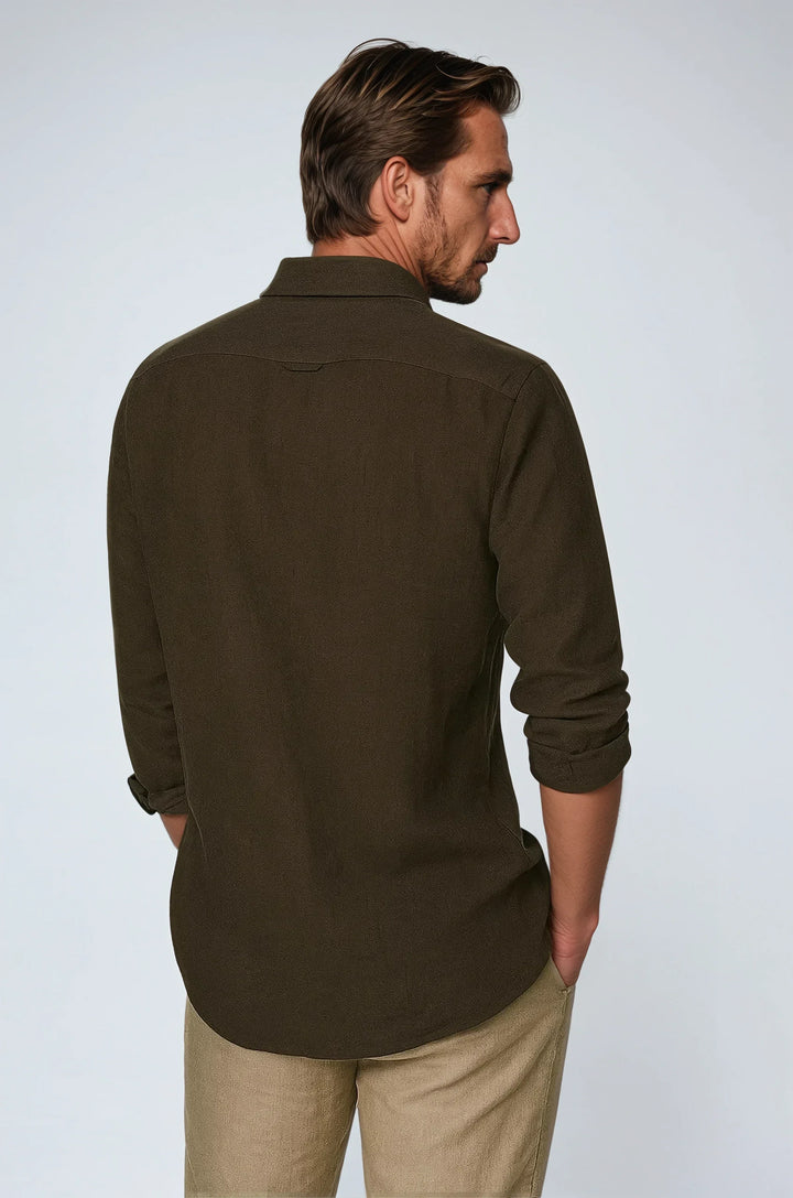 Esenciální Lněná Košile - Tmavě Hnědá